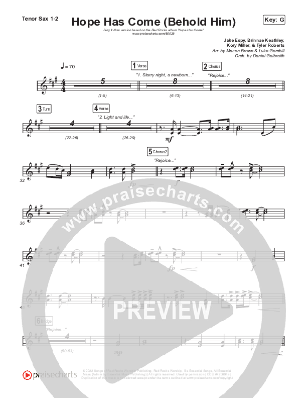 Hope Has Come (Behold Him) (Sing It Now SATB) Sax Pack (Red Rocks Worship / Arr. Luke Gambill)