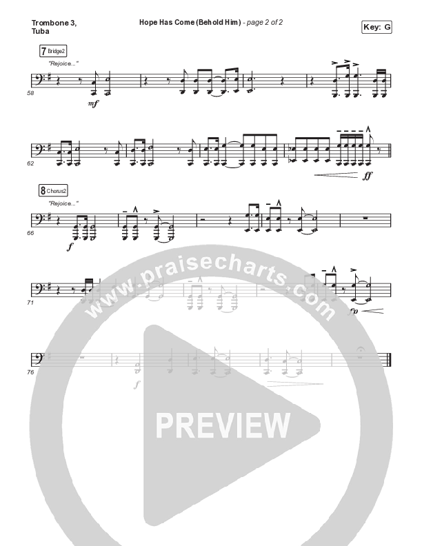 Hope Has Come (Behold Him) (Sing It Now SATB) Trombone 3/Tuba (Red Rocks Worship / Arr. Luke Gambill)