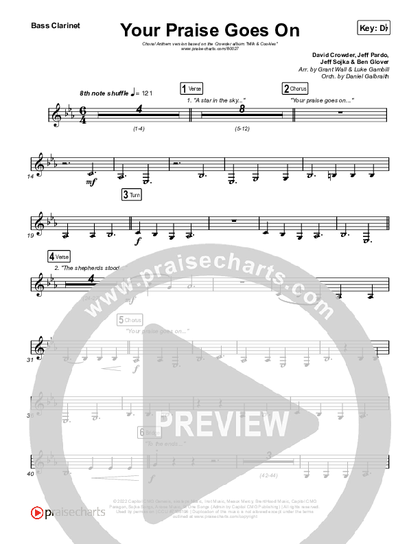 Your Praise Goes On (Choral Anthem SATB) Clarinet 1,2 (Crowder / Arr. Luke Gambill)