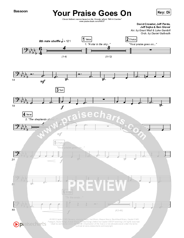Your Praise Goes On (Choral Anthem SATB) Bassoon (Crowder / Arr. Luke Gambill)