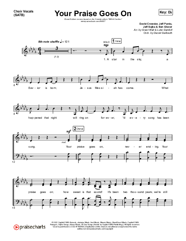 Your Praise Goes On (Choral Anthem SATB) Choir Sheet (SATB) (Crowder / Arr. Luke Gambill)