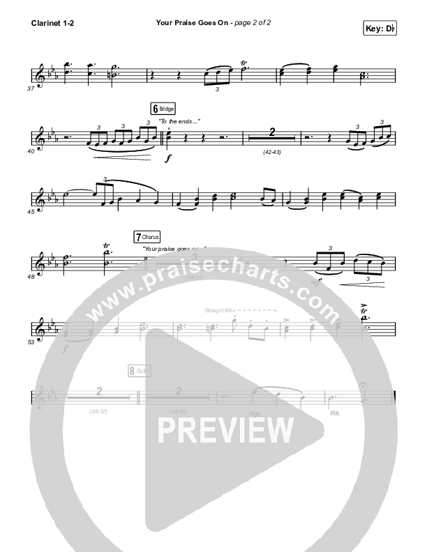 Your Praise Goes On (Choral Anthem SATB) Clarinet 1/2 (Crowder / Arr. Luke Gambill)