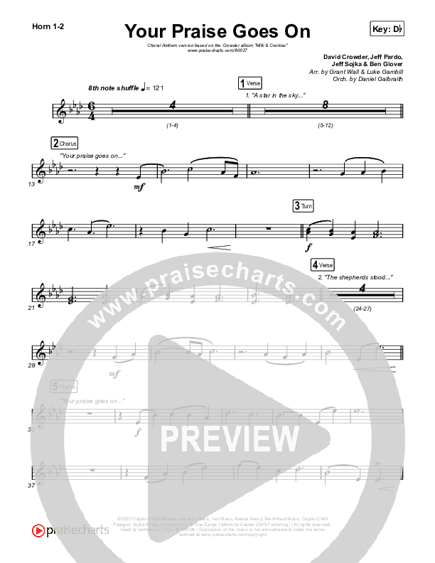 Your Praise Goes On (Choral Anthem SATB) French Horn 1,2 (Crowder / Arr. Luke Gambill)