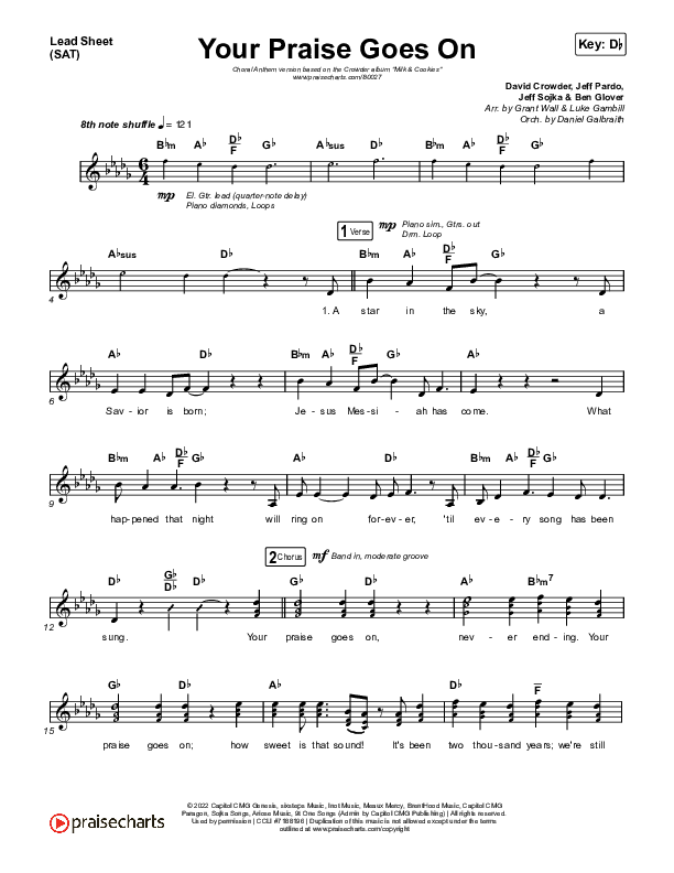 Your Praise Goes On (Choral Anthem SATB) Lead Sheet (SAT) (Crowder / Arr. Luke Gambill)