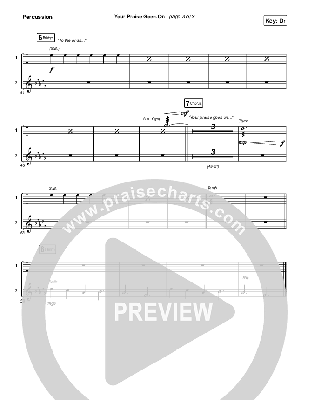 Your Praise Goes On (Choral Anthem SATB) Percussion (Crowder / Arr. Luke Gambill)