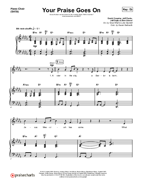 Your Praise Goes On (Choral Anthem SATB) Piano/Vocal (SATB) (Crowder / Arr. Luke Gambill)