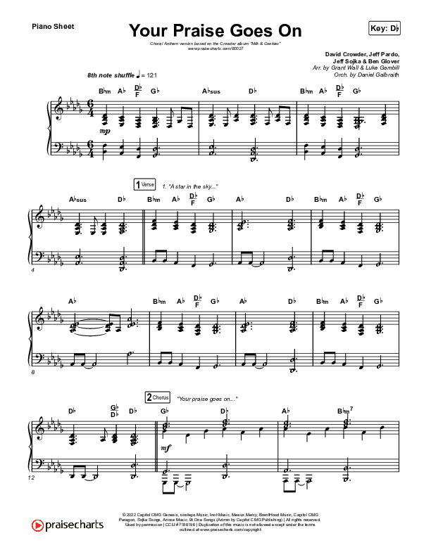 Your Praise Goes On (Choral Anthem SATB) Piano Sheet (Crowder / Arr. Luke Gambill)