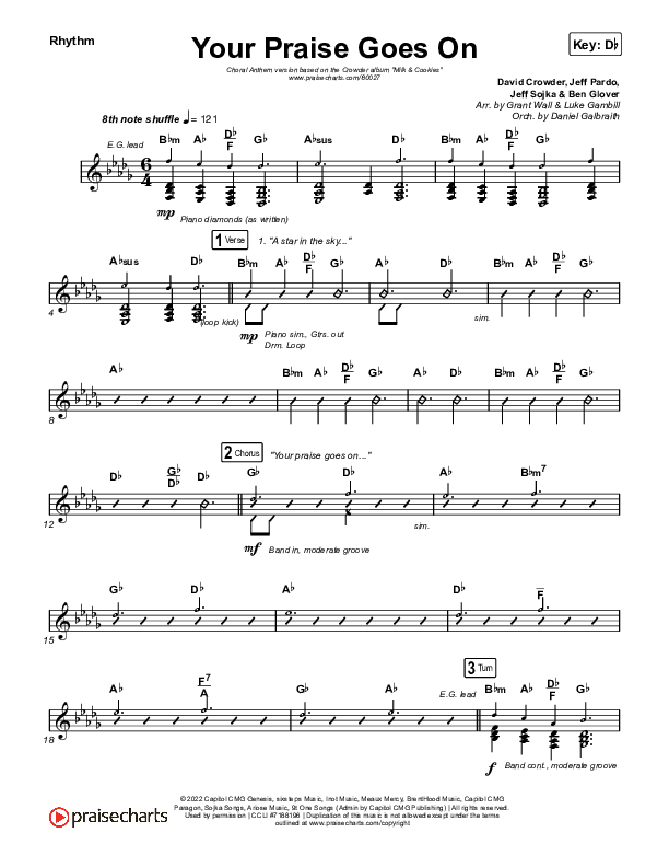Your Praise Goes On (Choral Anthem SATB) Rhythm Chart (Crowder / Arr. Luke Gambill)