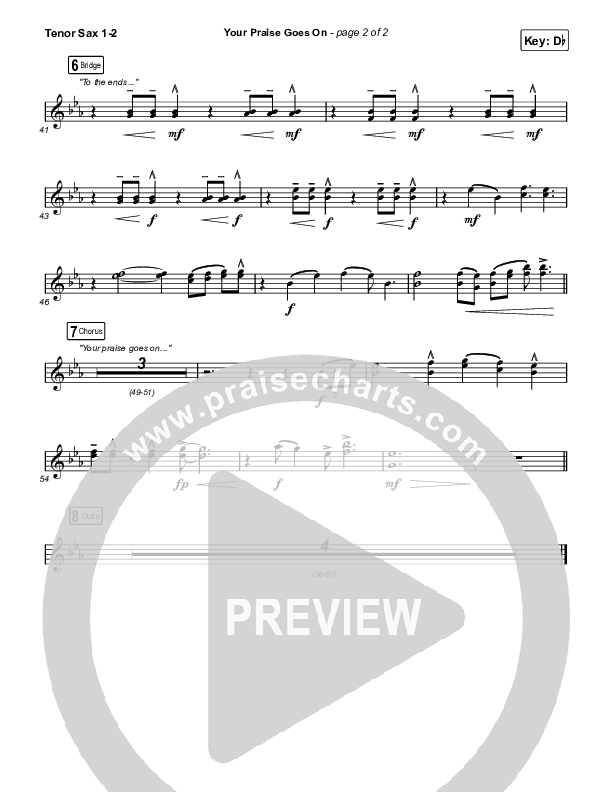 Your Praise Goes On (Choral Anthem SATB) Tenor Sax 1,2 (Crowder / Arr. Luke Gambill)