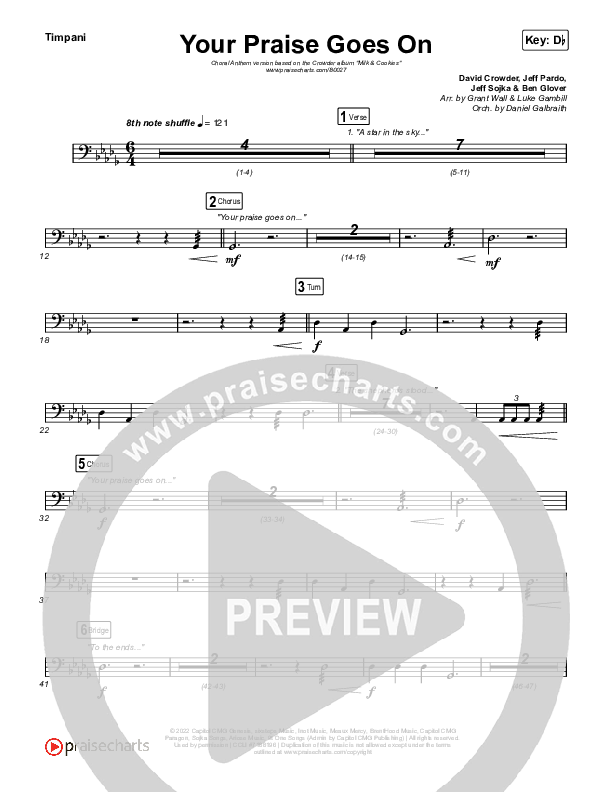 Your Praise Goes On (Choral Anthem SATB) Timpani (Crowder / Arr. Luke Gambill)