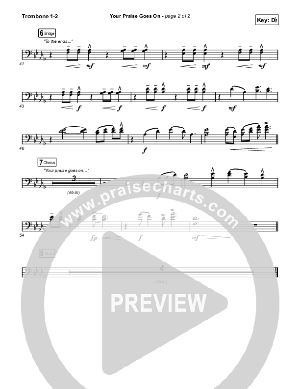 Your Praise Goes On (Choral Anthem SATB) Trombone 1,2 (Crowder / Arr. Luke Gambill)