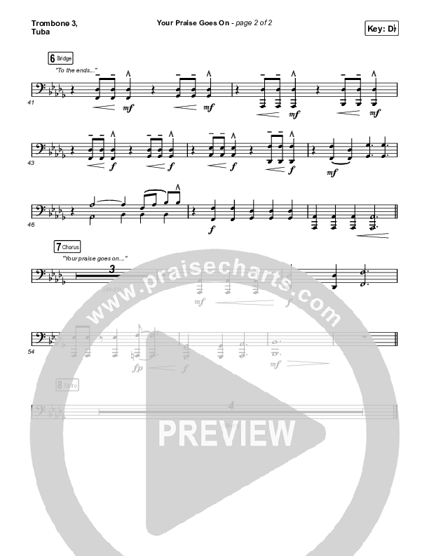 Your Praise Goes On (Choral Anthem SATB) Trombone 3/Tuba (Crowder / Arr. Luke Gambill)