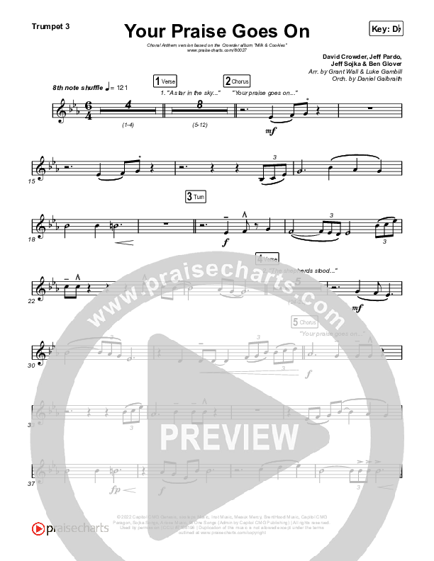 Your Praise Goes On (Choral Anthem SATB) Trumpet 1,2 (Crowder / Arr. Luke Gambill)