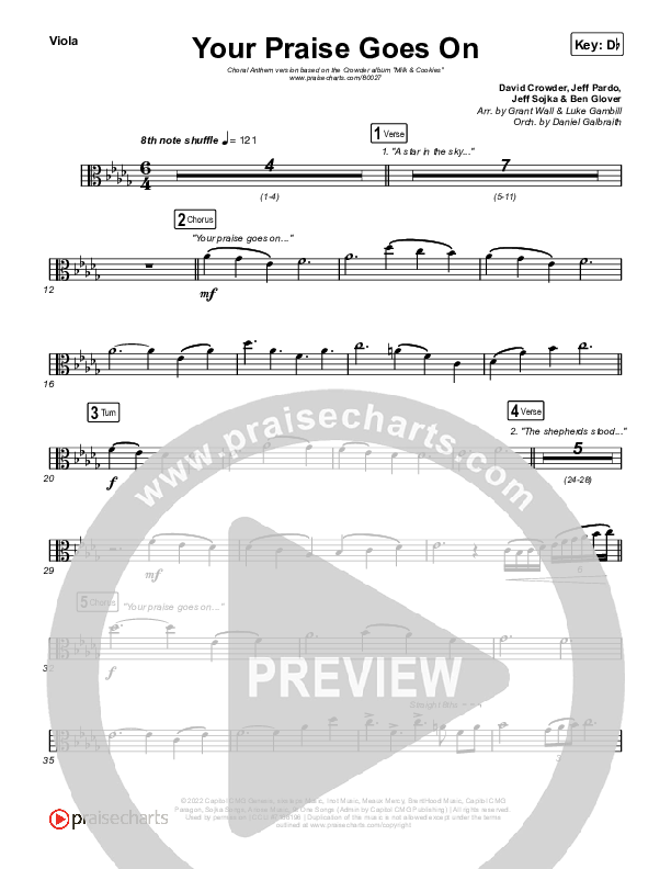 Your Praise Goes On (Choral Anthem SATB) Viola (Crowder / Arr. Luke Gambill)
