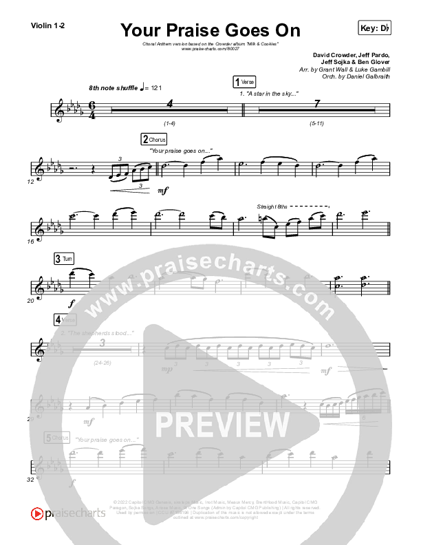 Your Praise Goes On (Choral Anthem SATB) String Pack (Crowder / Arr. Luke Gambill)