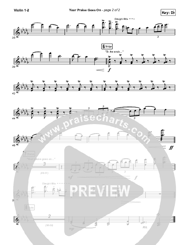 Your Praise Goes On (Choral Anthem SATB) Violin 1,2 (Crowder / Arr. Luke Gambill)