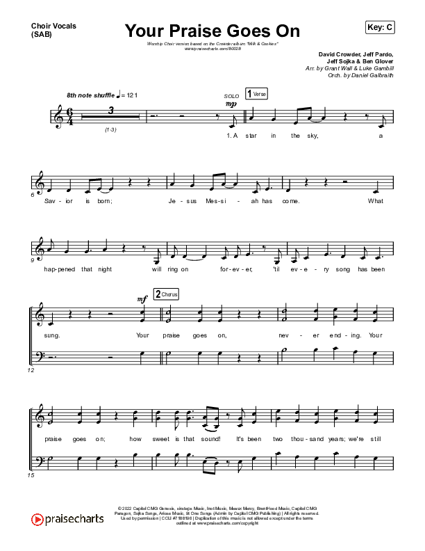 Your Praise Goes On (Worship Choir SAB) Choir Sheet (SAB) (Crowder / Arr. Luke Gambill)