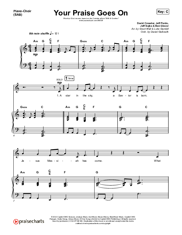 Your Praise Goes On (Worship Choir SAB) Piano/Choir (SAB) (Crowder / Arr. Luke Gambill)