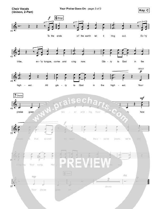 Your Praise Goes On (Unison/2-Part Choir) Choir Vocals (Uni/2-Part) (Crowder / Arr. Luke Gambill)