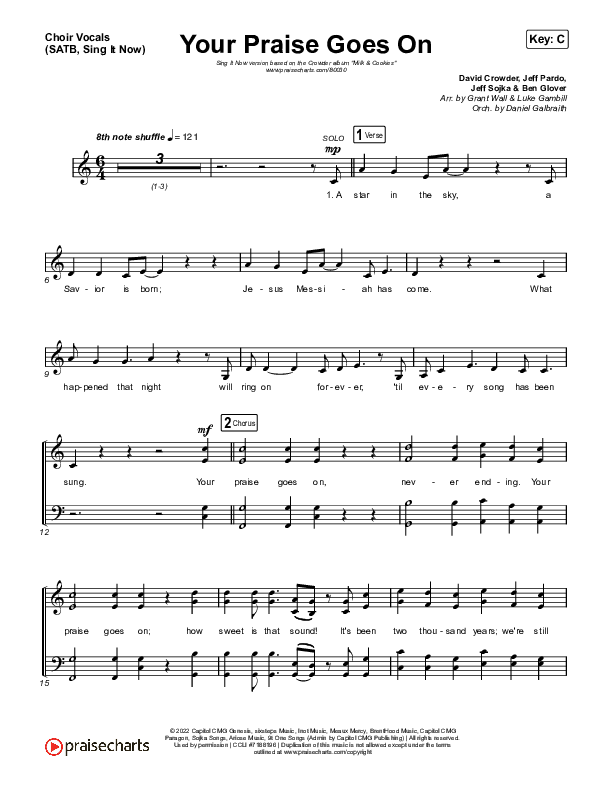Your Praise Goes On (Sing It Now SATB) Choir Sheet (SATB) (Crowder / Arr. Luke Gambill)
