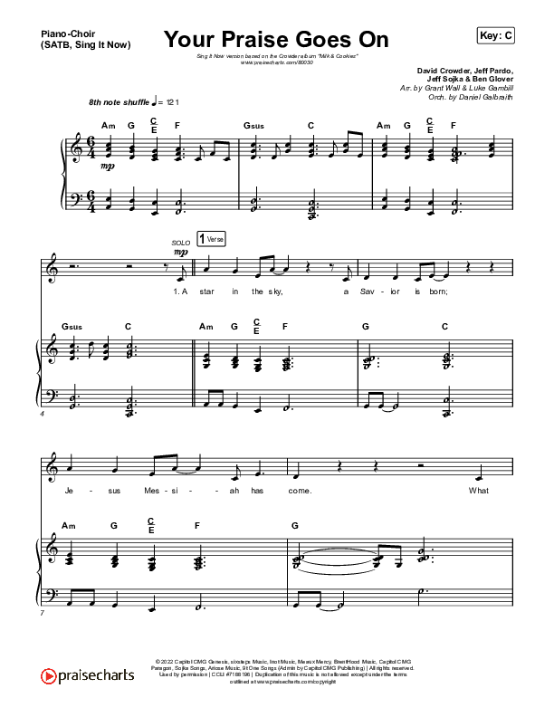 Your Praise Goes On (Sing It Now SATB) Piano/Choir (SATB) (Crowder / Arr. Luke Gambill)