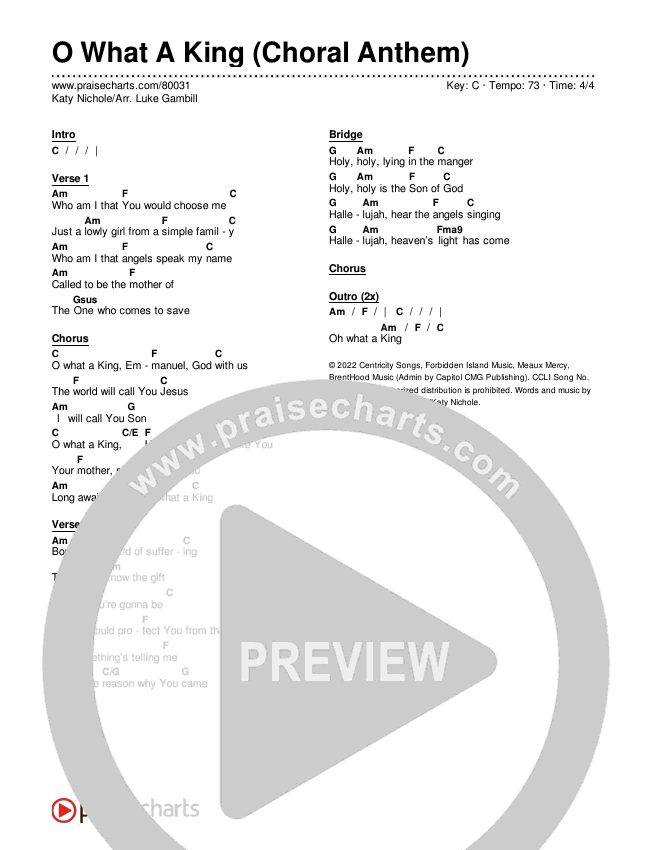 O What A King (Choral Anthem SATB) Chords & Lyrics (Katy Nichole / Arr. Luke Gambill)