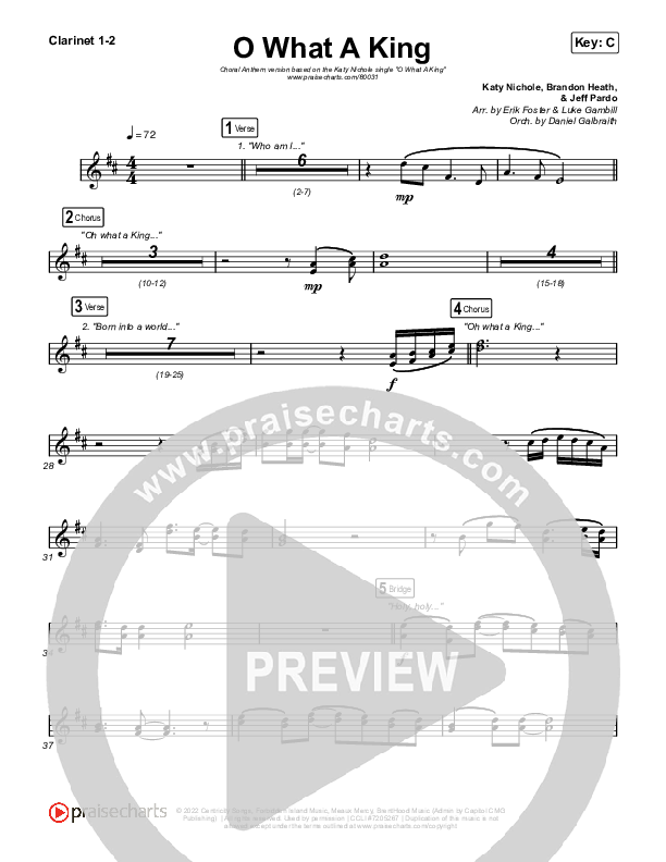 O What A King (Choral Anthem SATB) Clarinet 1/2 (Katy Nichole / Arr. Luke Gambill)