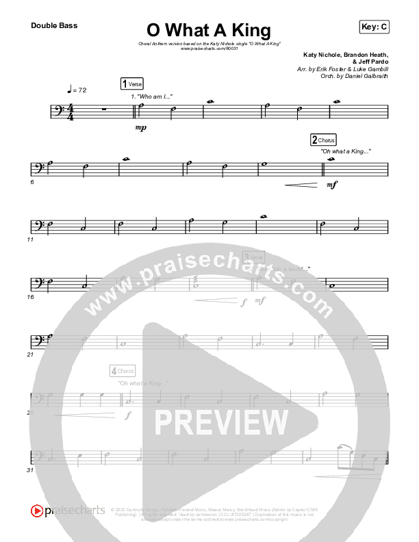 O What A King (Choral Anthem SATB) String Bass (Katy Nichole / Arr. Luke Gambill)