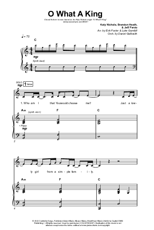 O What A King (Choral Anthem SATB) Octavo (SATB & Pno) (Katy Nichole / Arr. Luke Gambill)