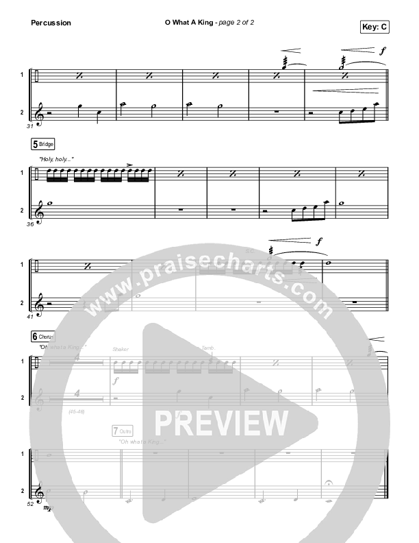 O What A King (Choral Anthem SATB) Percussion (Katy Nichole / Arr. Luke Gambill)