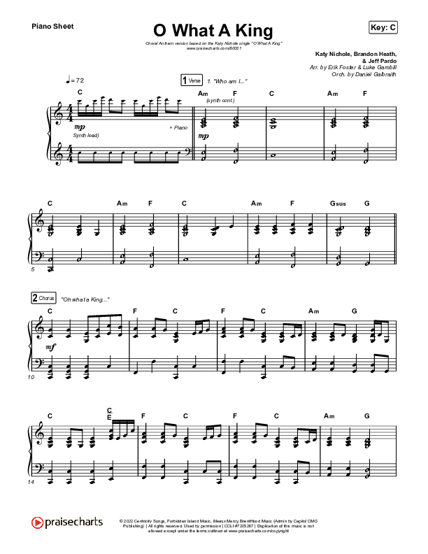 O What A King (Choral Anthem SATB) Piano Sheet (Katy Nichole / Arr. Luke Gambill)