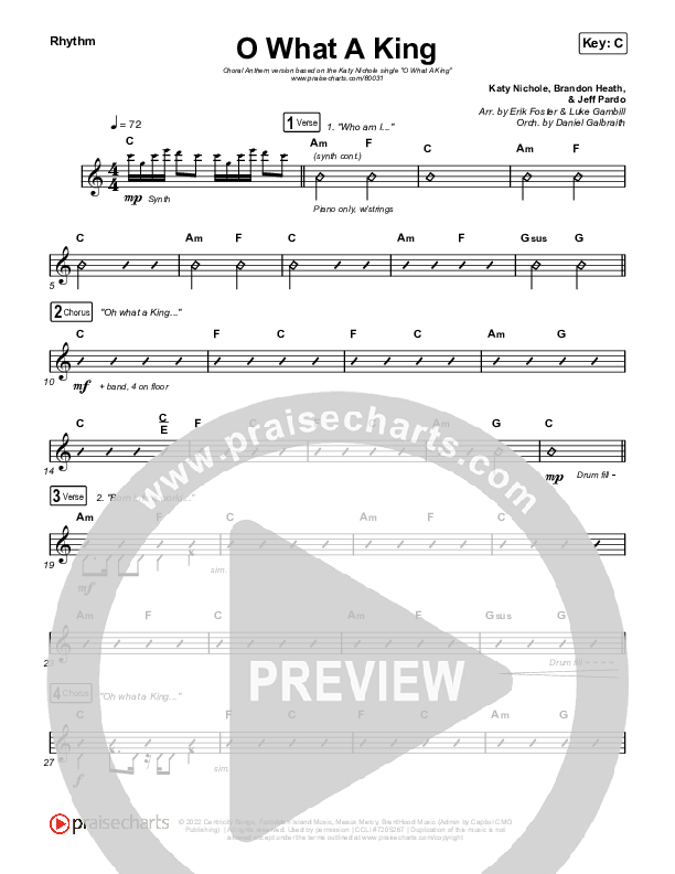 O What A King (Choral Anthem SATB) Rhythm Chart (Katy Nichole / Arr. Luke Gambill)