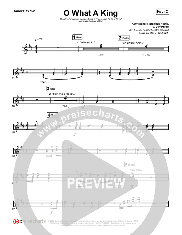 O What A King (Choral Anthem SATB) Tenor Sax 1,2 (Katy Nichole / Arr. Luke Gambill)