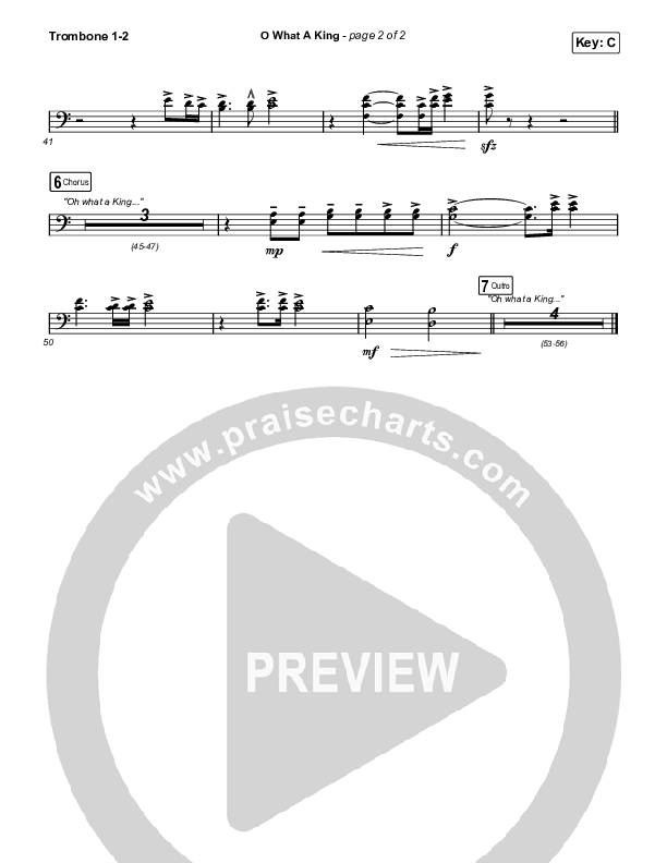 O What A King (Choral Anthem SATB) Trombone 1/2 (Katy Nichole / Arr. Luke Gambill)
