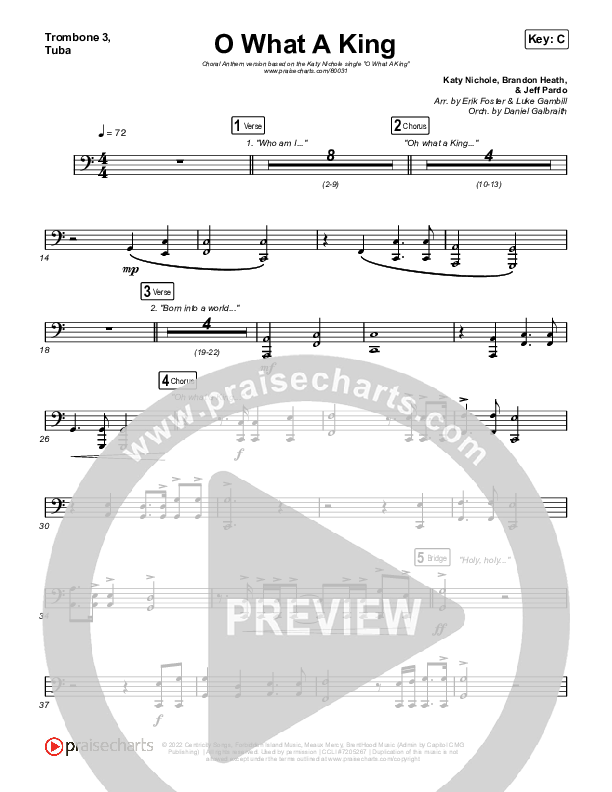 O What A King (Choral Anthem SATB) Trombone 1,2 (Katy Nichole / Arr. Luke Gambill)