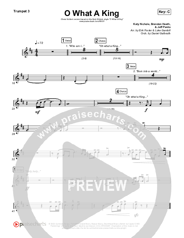 O What A King (Choral Anthem SATB) Trumpet 3 (Katy Nichole / Arr. Luke Gambill)
