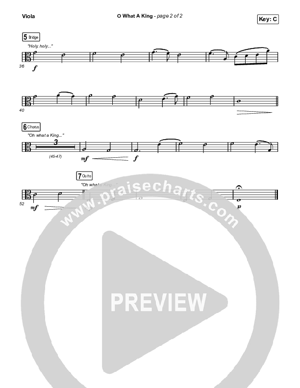 O What A King (Choral Anthem SATB) Viola (Katy Nichole / Arr. Luke Gambill)