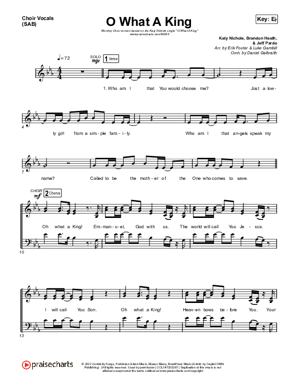 O What A King (Worship Choir SAB) Choir Sheet (SAB) (Katy Nichole / Arr. Luke Gambill)