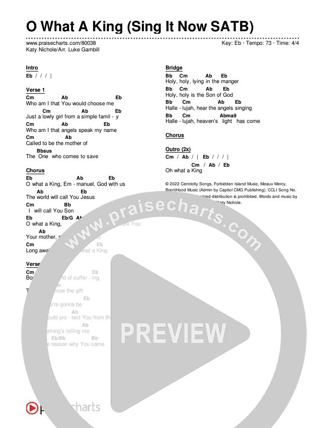 O What A King (Sing It Now SATB) Chords & Lyrics (Katy Nichole / Arr. Luke Gambill)