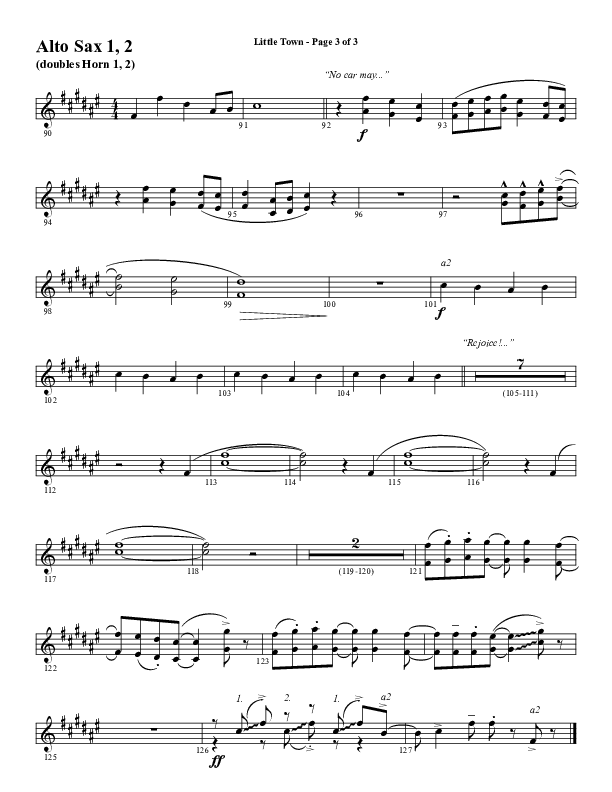 Little Town (Choral Anthem SATB) Alto Sax 1/2 (Word Music Choral / Arr. Joshua Spacht)