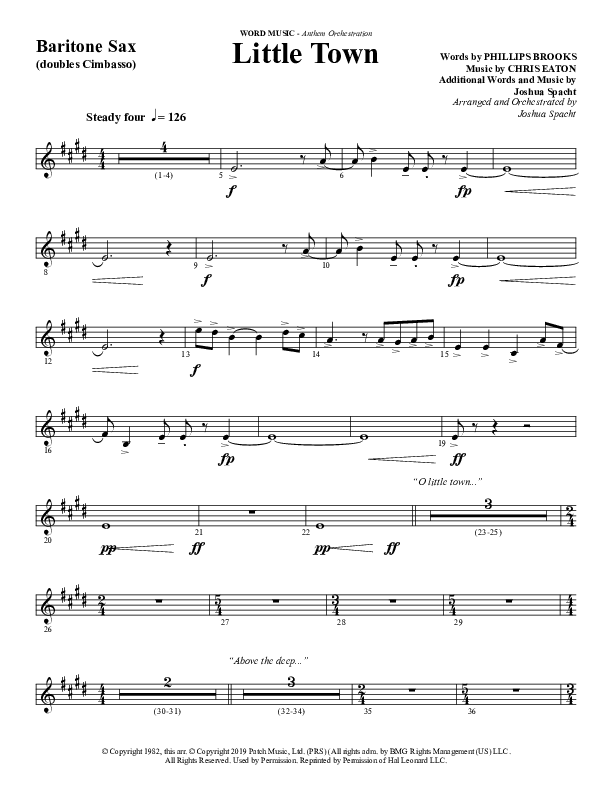 Little Town (Choral Anthem SATB) Bari Sax (Word Music Choral / Arr. Joshua Spacht)