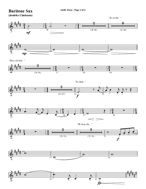 Little Town (Choral Anthem SATB) Bari Sax (Word Music Choral / Arr. Joshua Spacht)