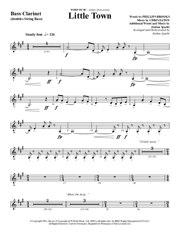Little Town (Choral Anthem SATB) Bass Clarinet (Word Music Choral / Arr. Joshua Spacht)