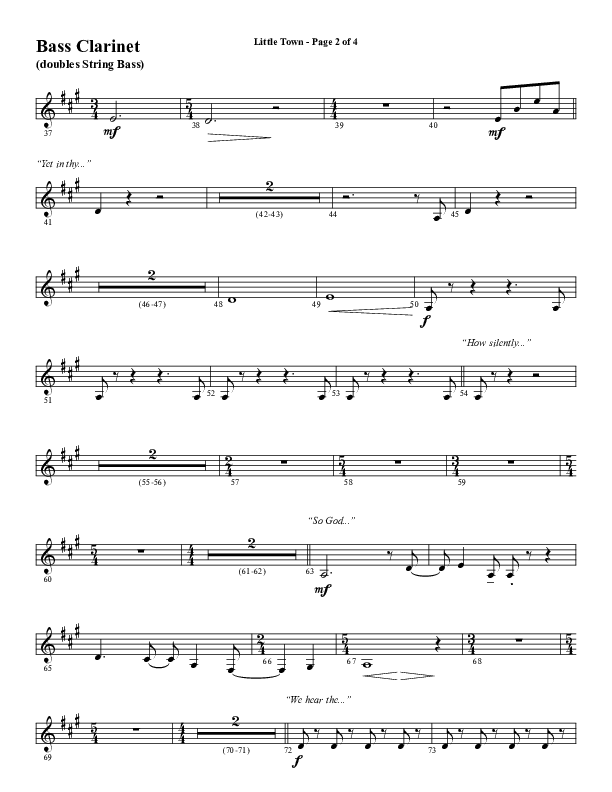 Little Town (Choral Anthem SATB) Bass Clarinet (Word Music Choral / Arr. Joshua Spacht)