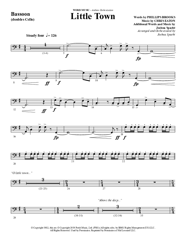 Little Town (Choral Anthem SATB) Bassoon (Word Music Choral / Arr. Joshua Spacht)