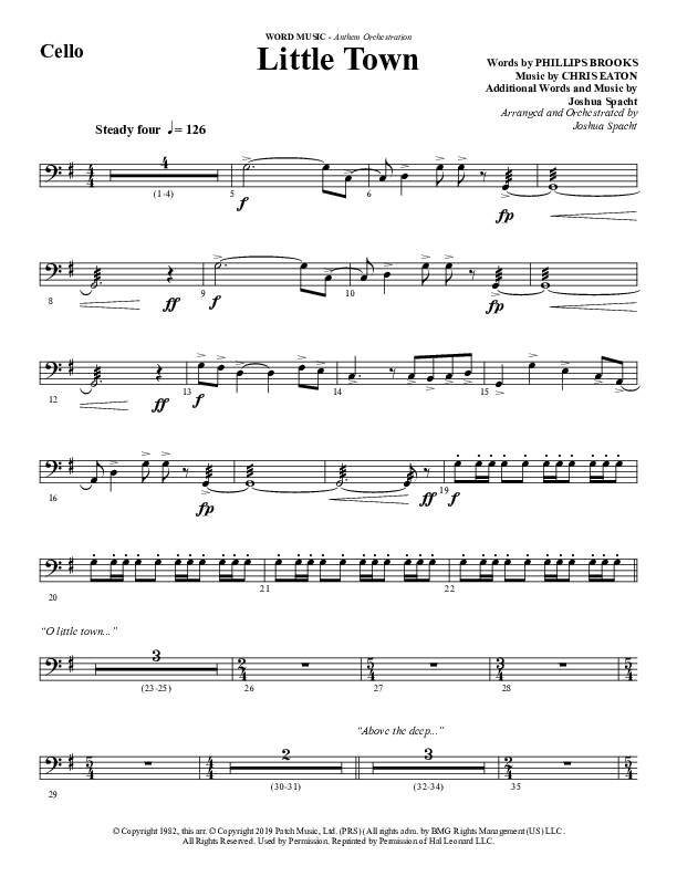 Little Town (Choral Anthem SATB) Cello (Word Music Choral / Arr. Joshua Spacht)