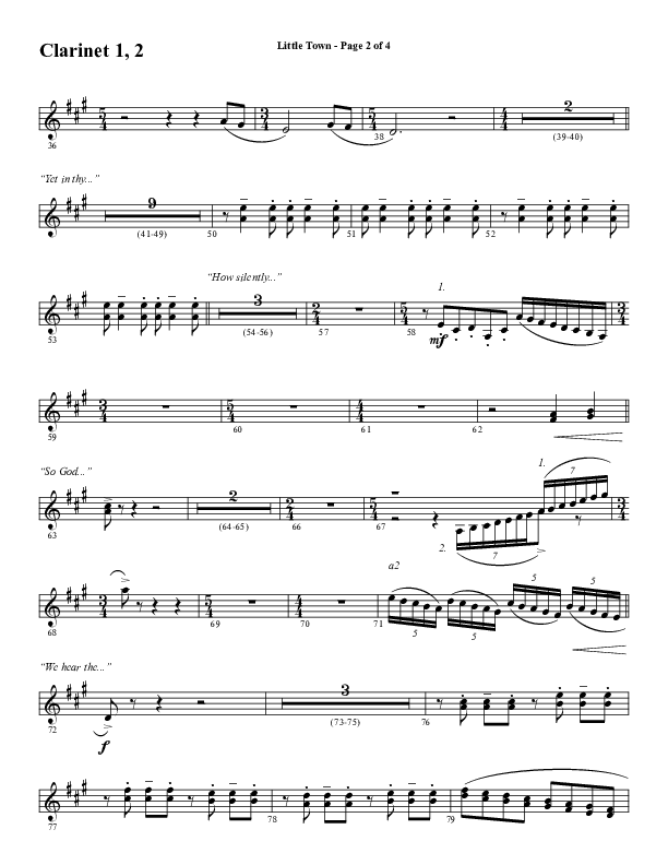Little Town (Choral Anthem SATB) Clarinet 1/2 (Word Music Choral / Arr. Joshua Spacht)