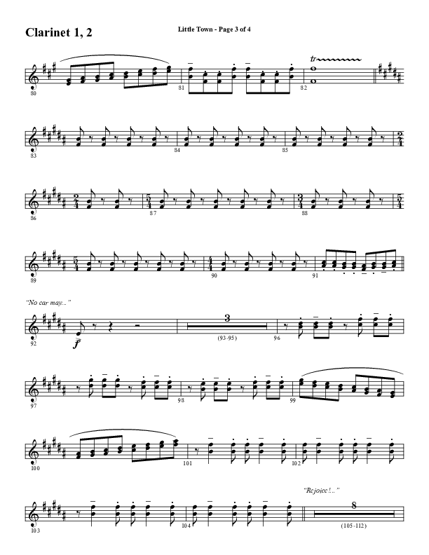 Little Town (Choral Anthem SATB) Clarinet 1/2 (Word Music Choral / Arr. Joshua Spacht)