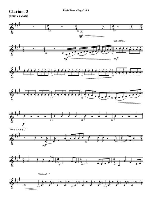 Little Town (Choral Anthem SATB) Clarinet 3 (Word Music Choral / Arr. Joshua Spacht)