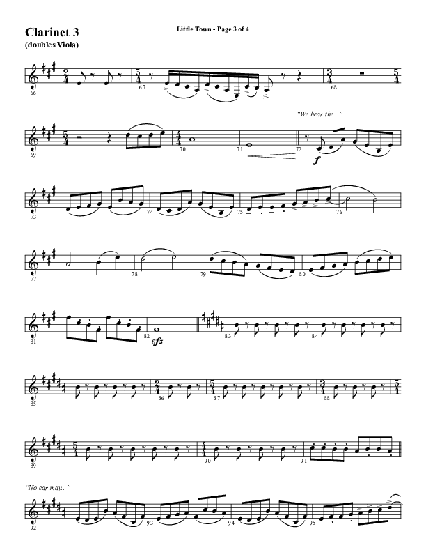 Little Town (Choral Anthem SATB) Clarinet 3 (Word Music Choral / Arr. Joshua Spacht)
